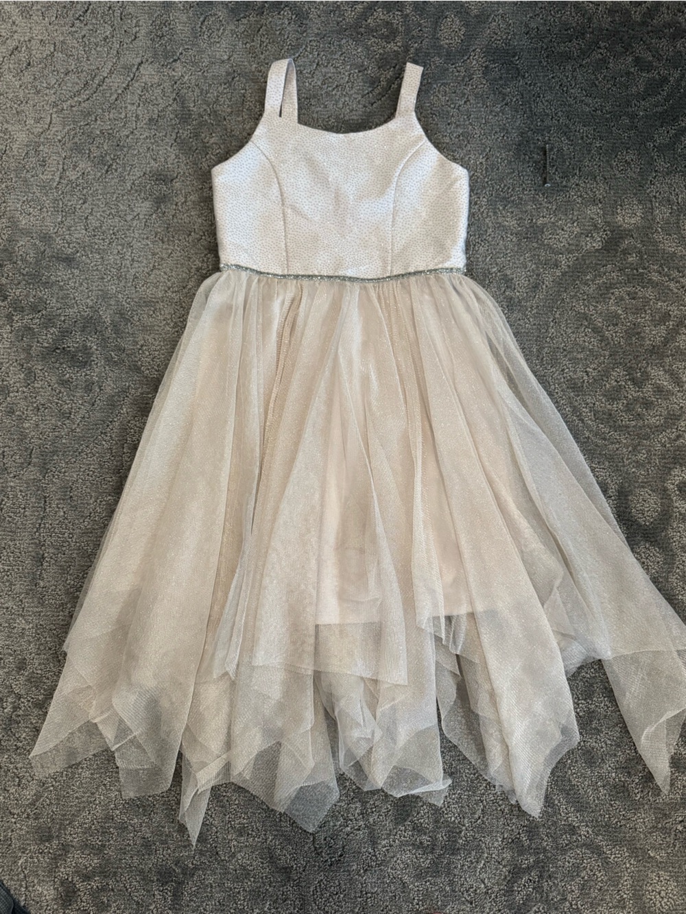 Cat & Jack Girls Champagne Gold Sparkle Tulle Asymmetrical Fairy Dress M 7 8